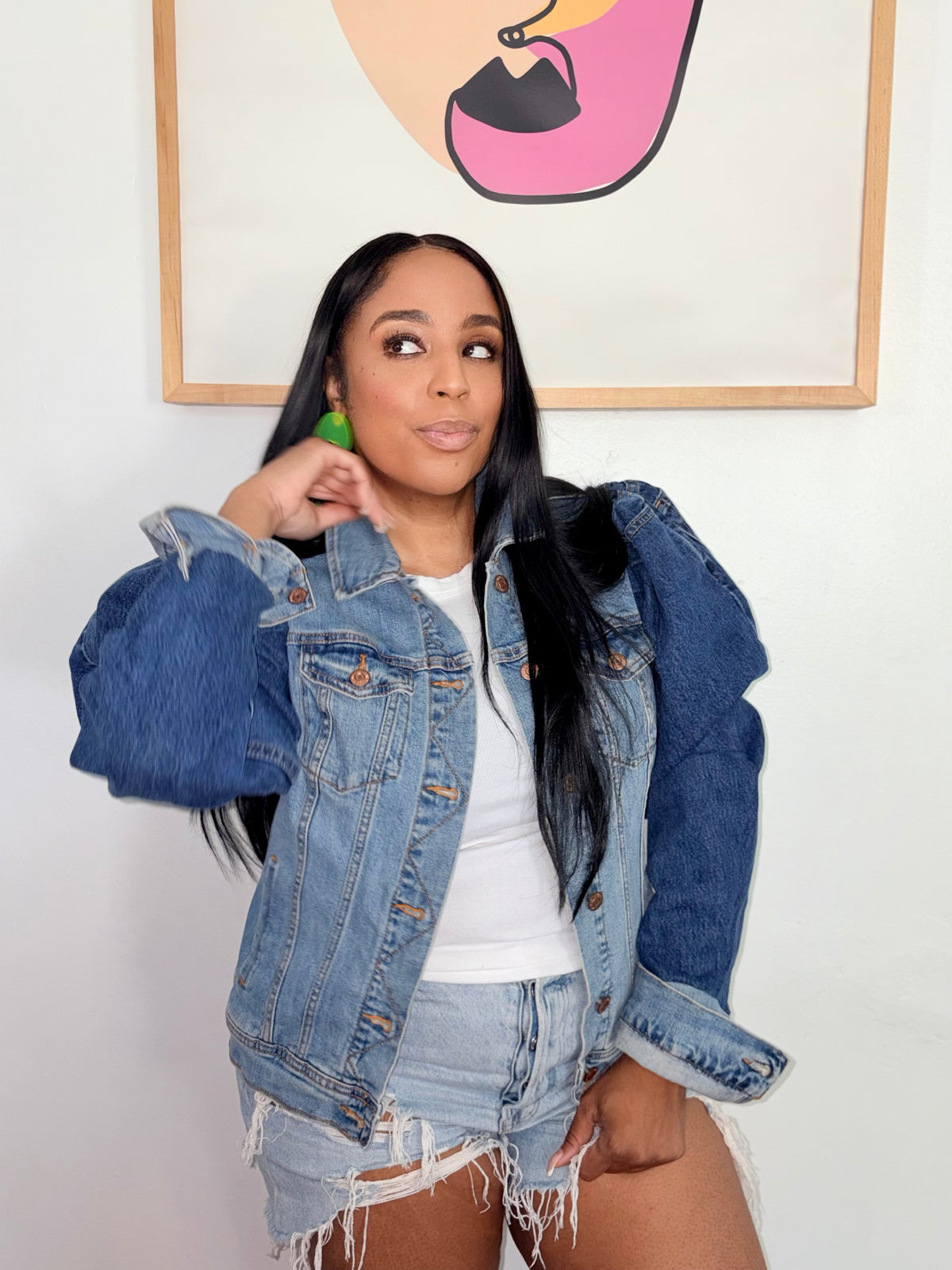 “It’s Tea” Denim Puffed Sleeve Jacket