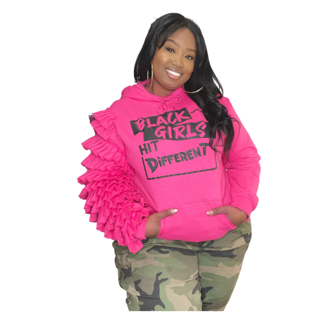 “Black Girls Hit Different” Ruffle Sweatshirt